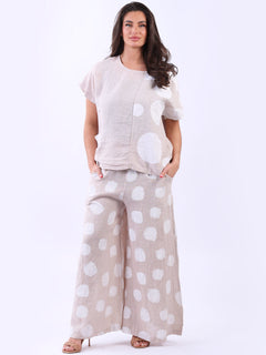 Polka Dot Linen Crop Top Beige