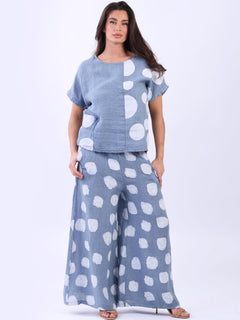 Polka Dot Linen Crop Top Denim