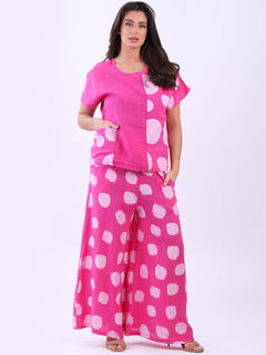 Polka Dot Linen Crop Top Fuchsia 