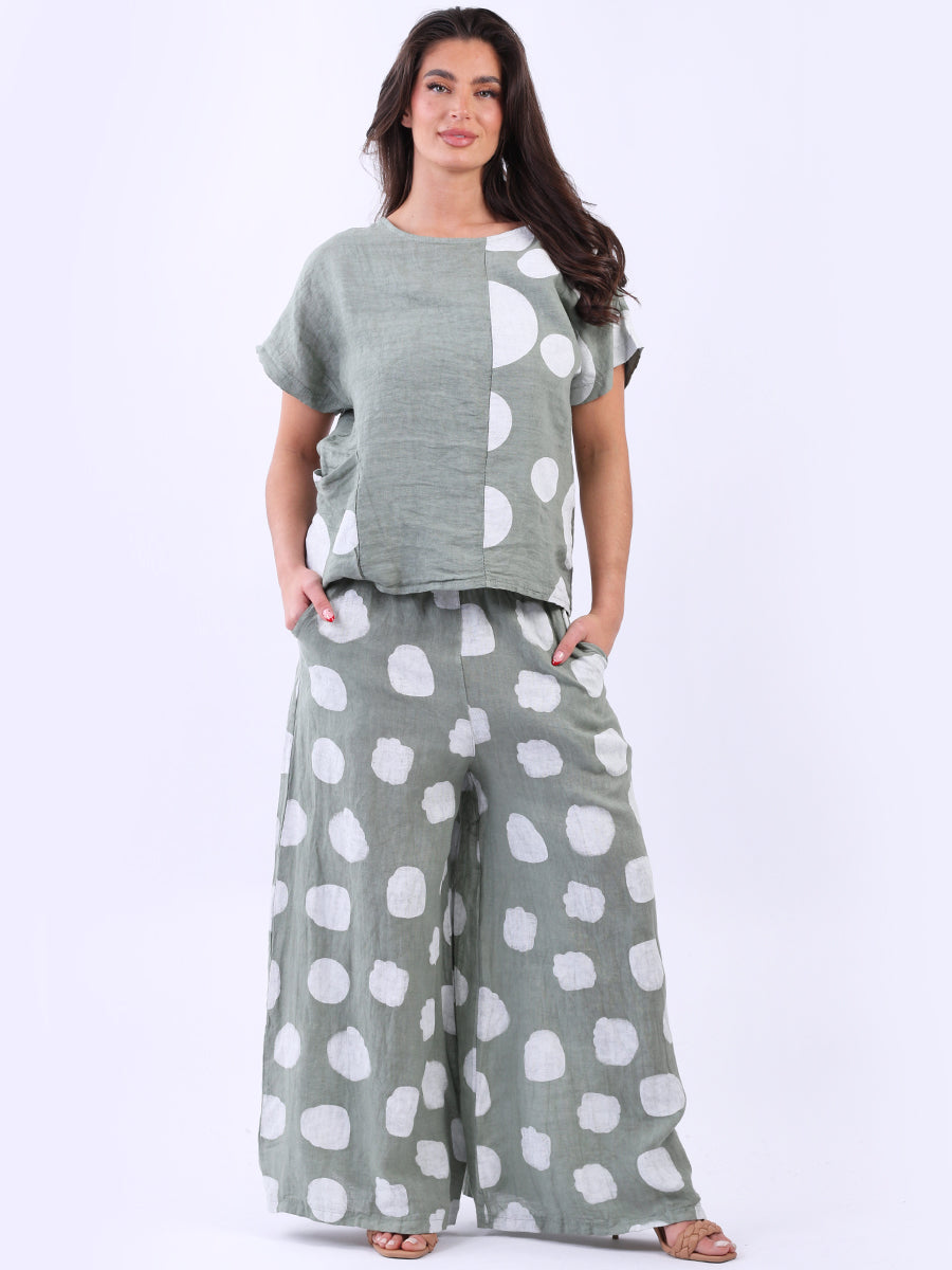 Polka Dot Linen Crop Top Khaki