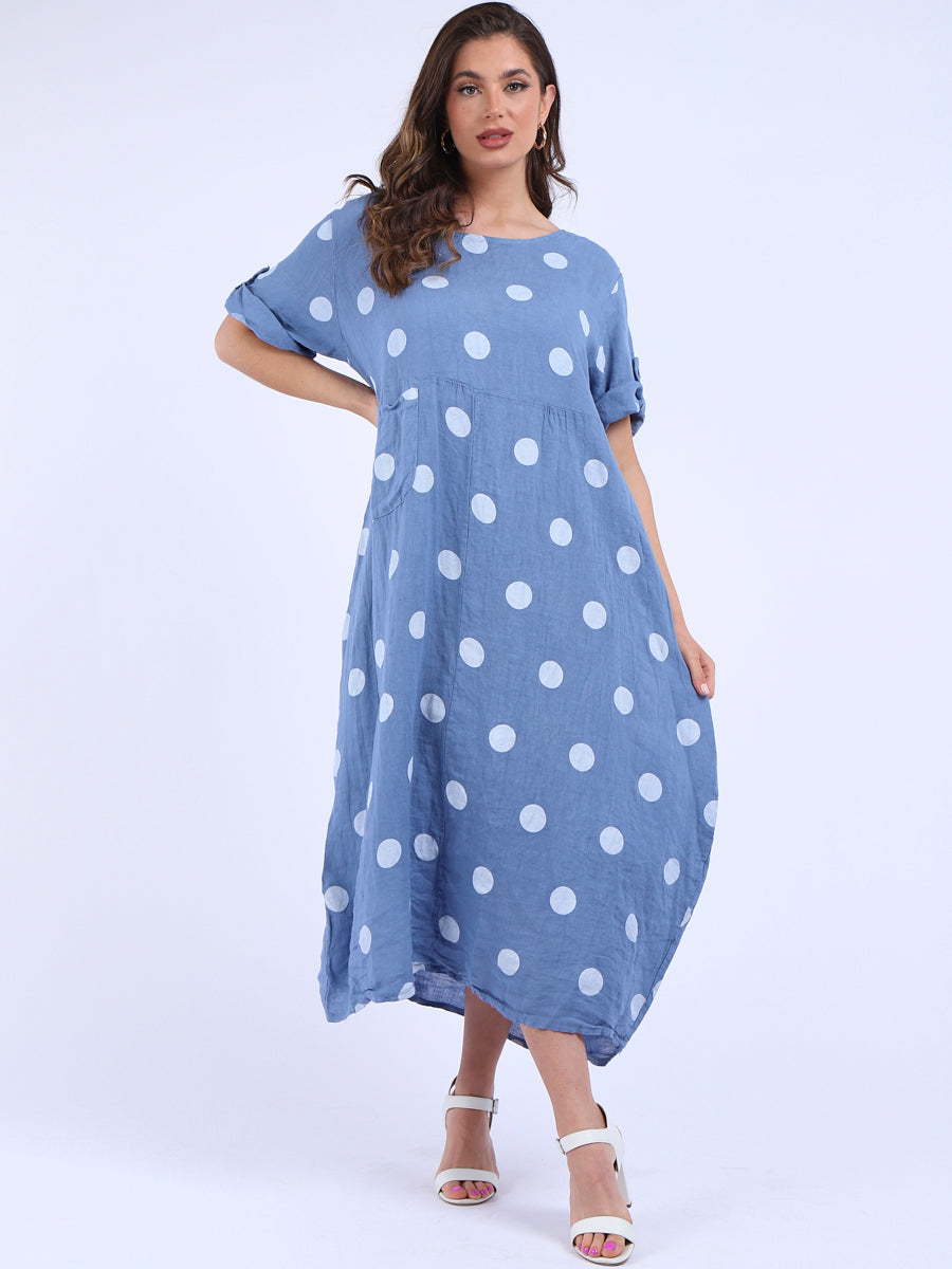 Polka Dot Oversized Linen Dress Denim