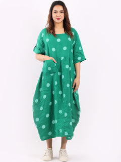 Polka Dot Oversized Linen Dress Green