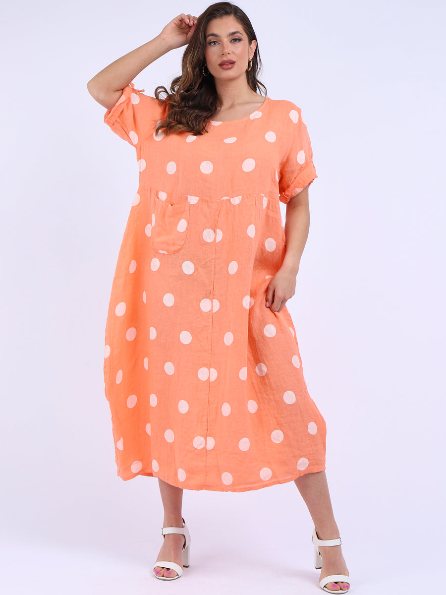 Polka Dot Oversized Linen Dress Orange