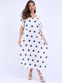 Polka Dot Oversized Linen Dress White