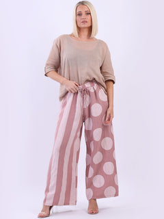 Polka Stripy Print Palazzo Pink