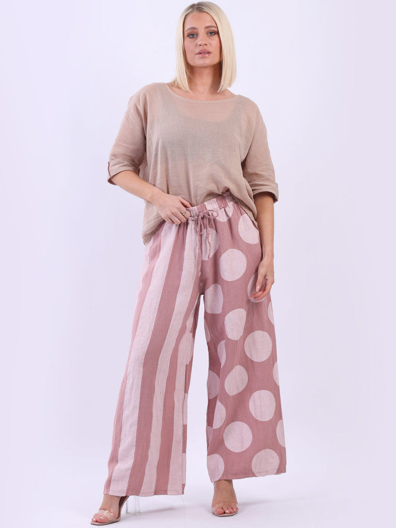 Polka Stripy Print Palazzo Pink