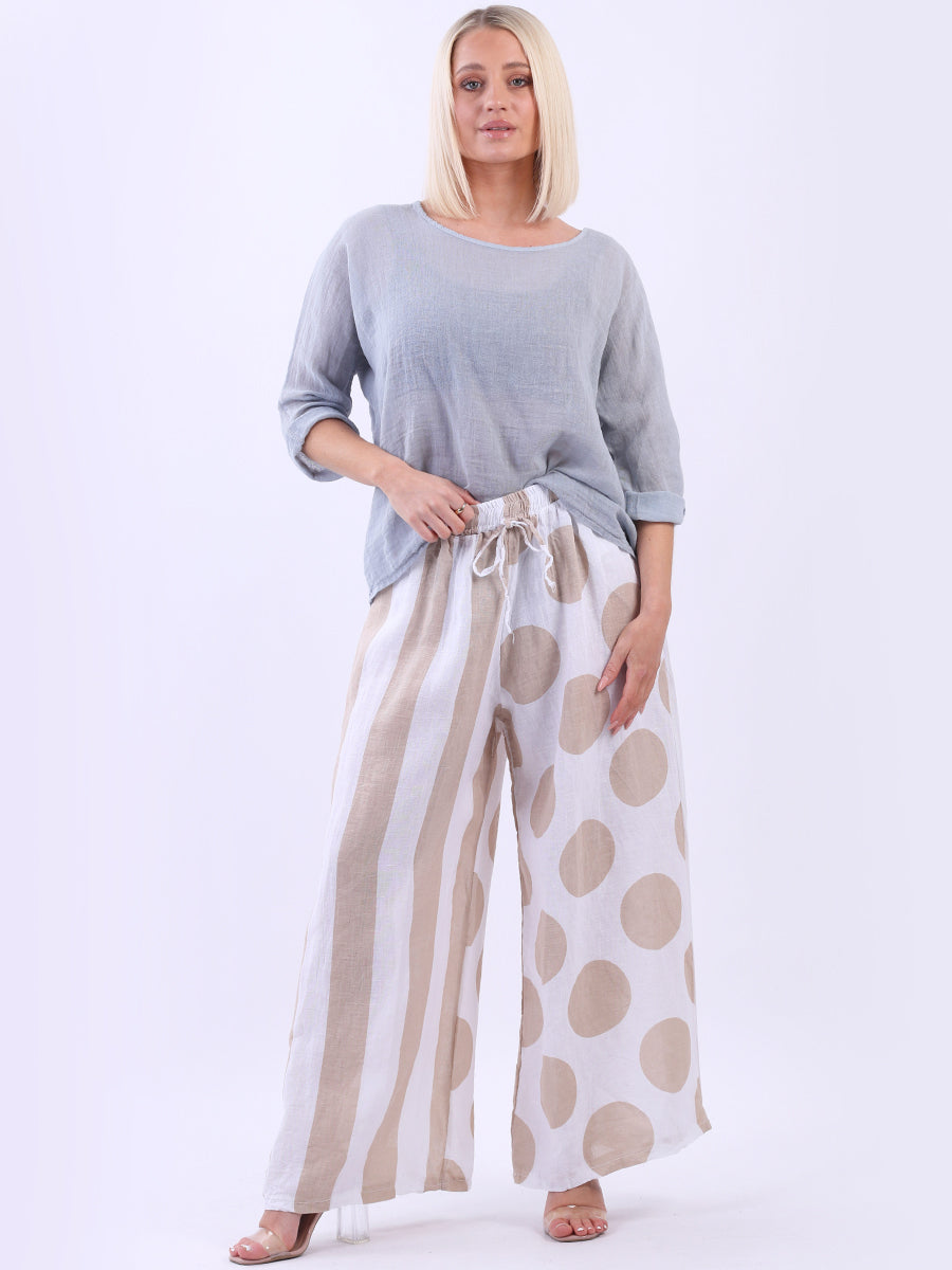 Polka Stripy Print Palazzo White