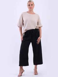 Wide Leg Linen Trouser Black