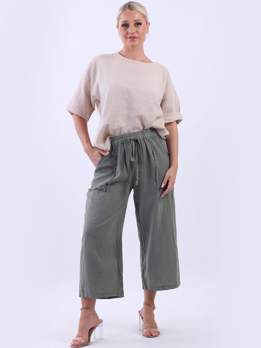 Wide Leg Linen Trouser Khaki
