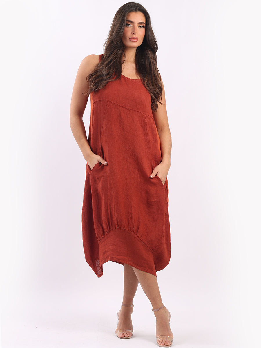 Plain Linen Dress Rust