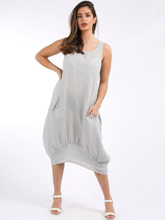 Ribbed Sides Plain Dress Silver