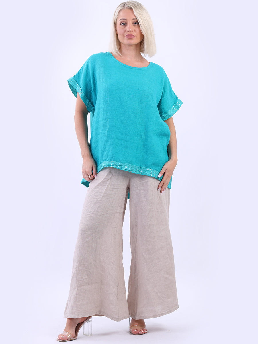 Italian Linen Top Aqua