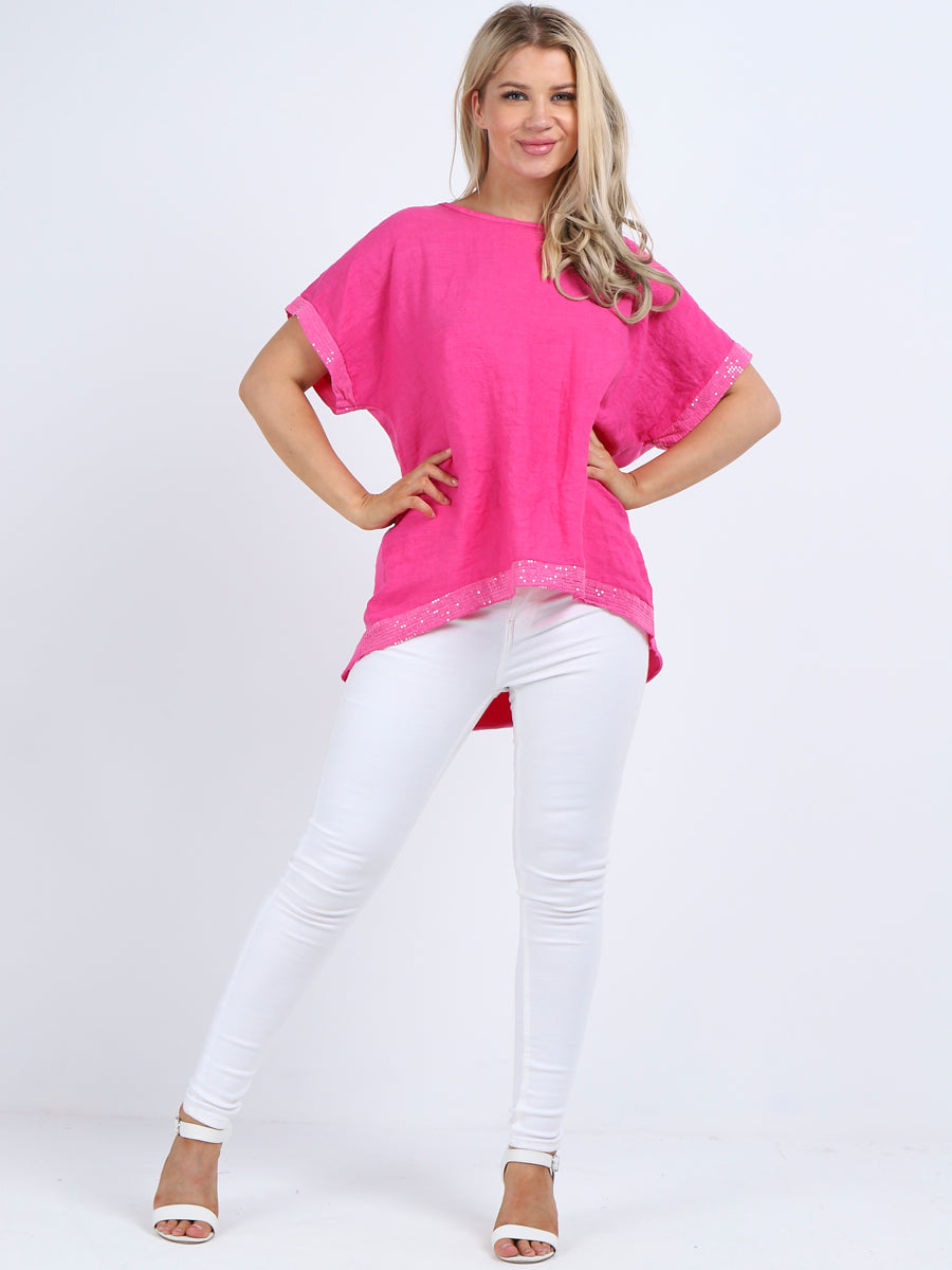 Italian Linen Top Cerise
