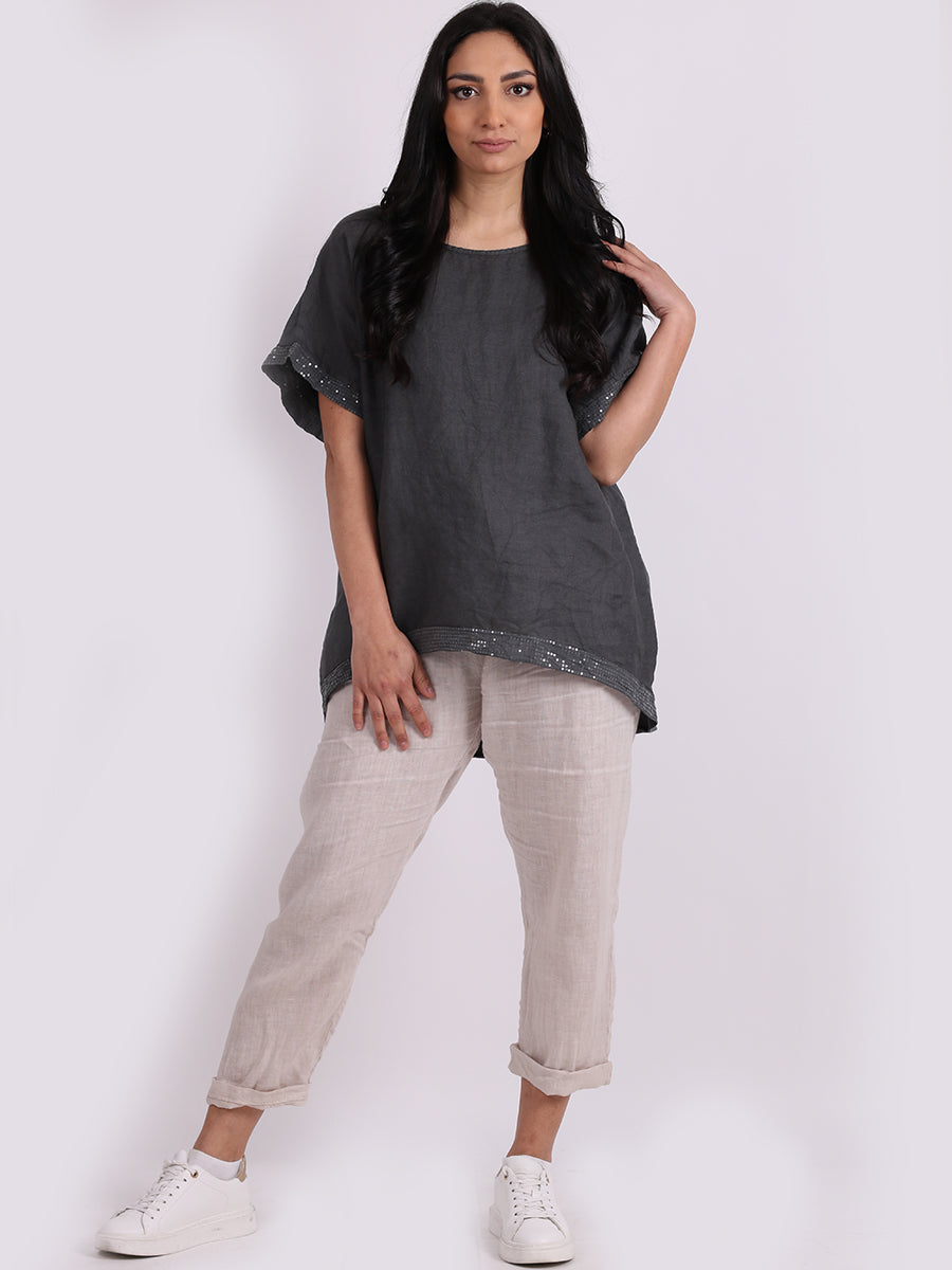 Italian Linen Top Charcoal