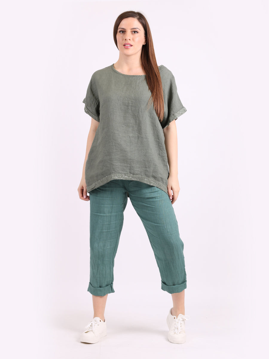 Italian Linen Top Khaki