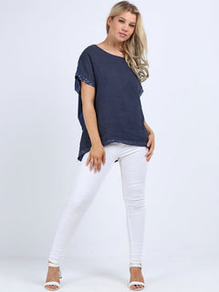 Italian Linen Top Navy