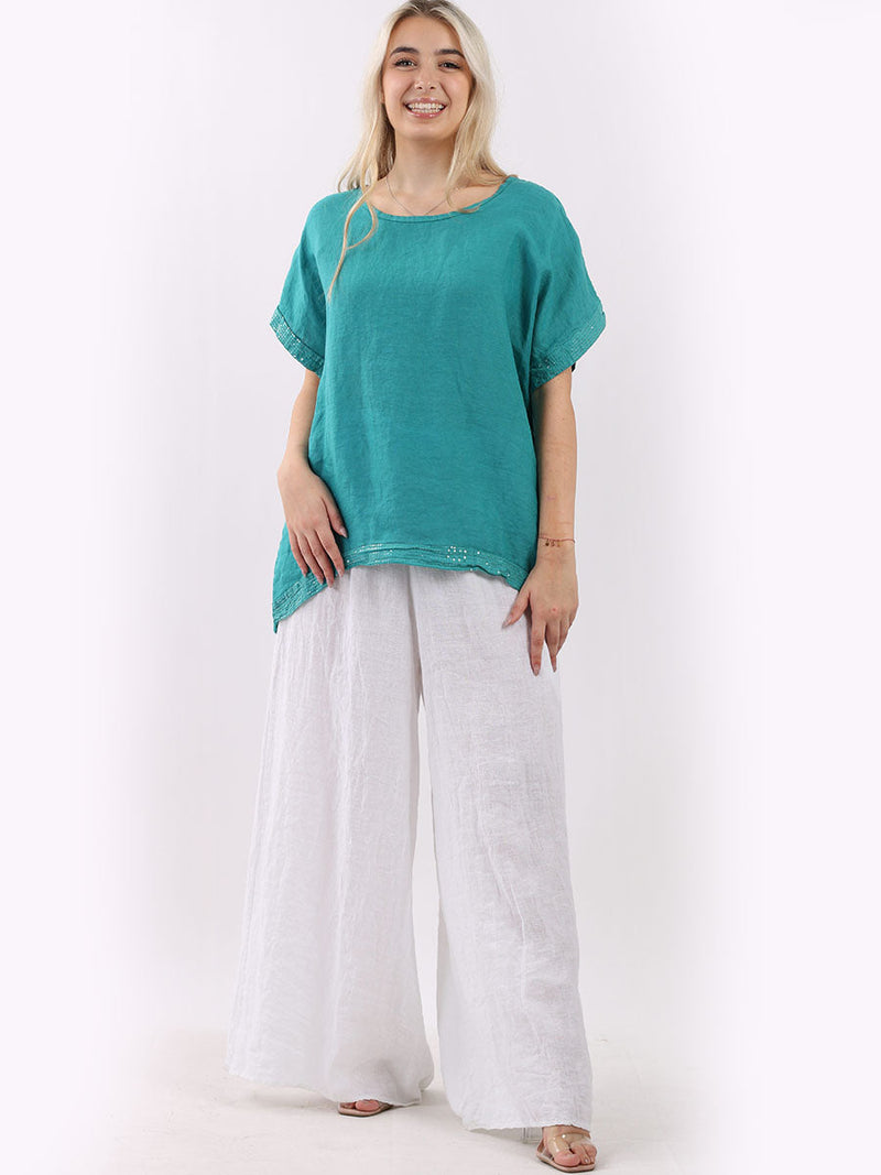 Italian Linen Top Teal
