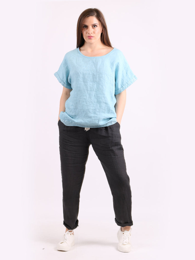 Italian Linen Top Turquoise