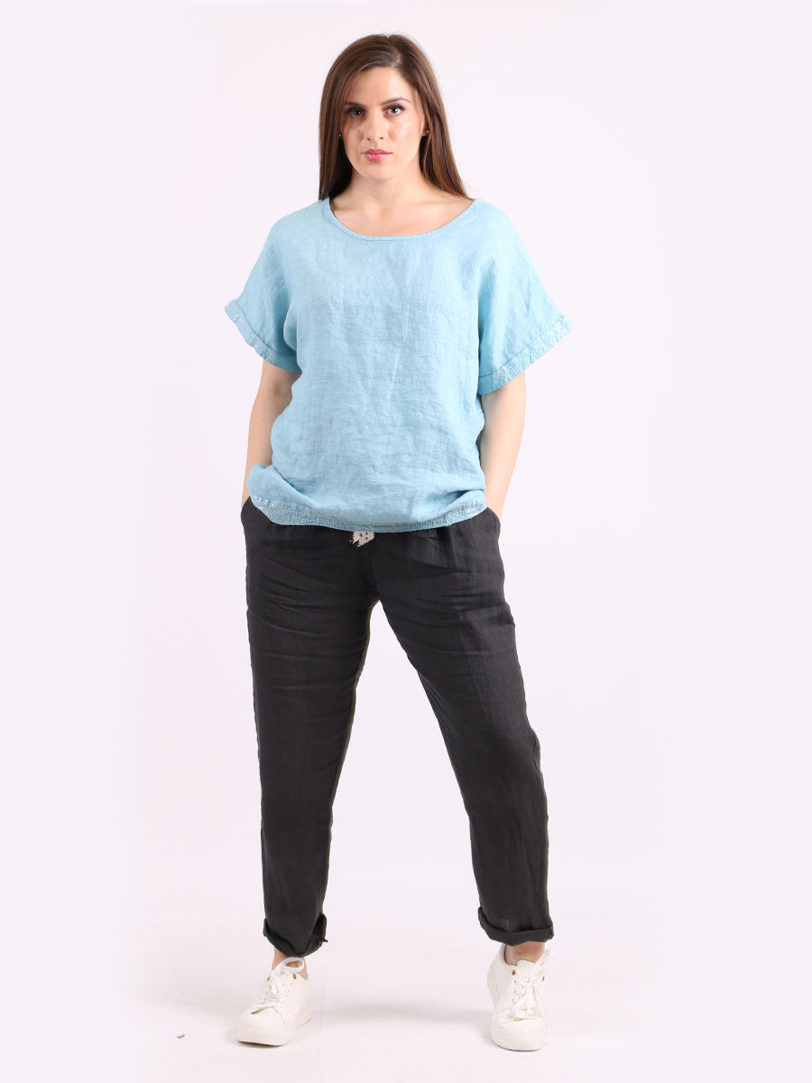 Italian Linen Top Turquoise