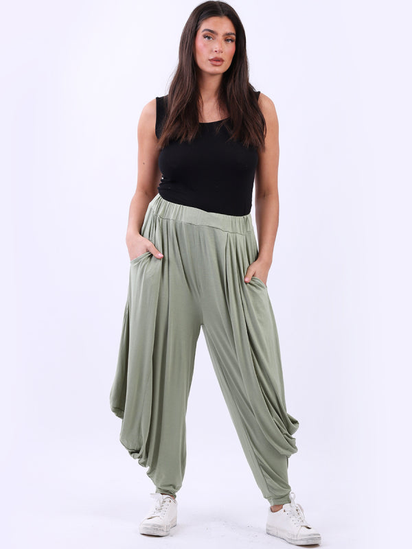 Plain Jersey Harem Trouser Olive