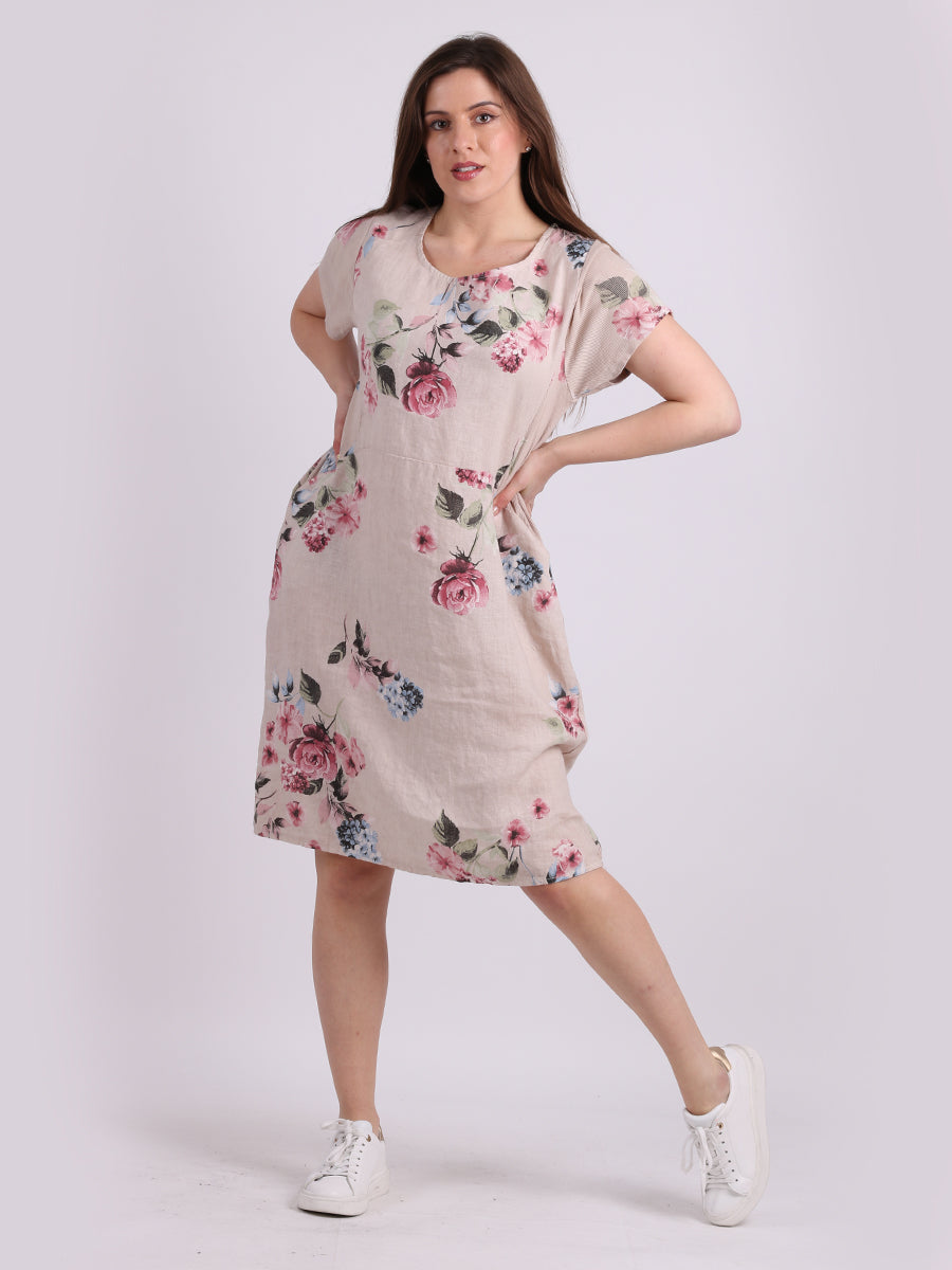 Linen Shift Dress Beige
