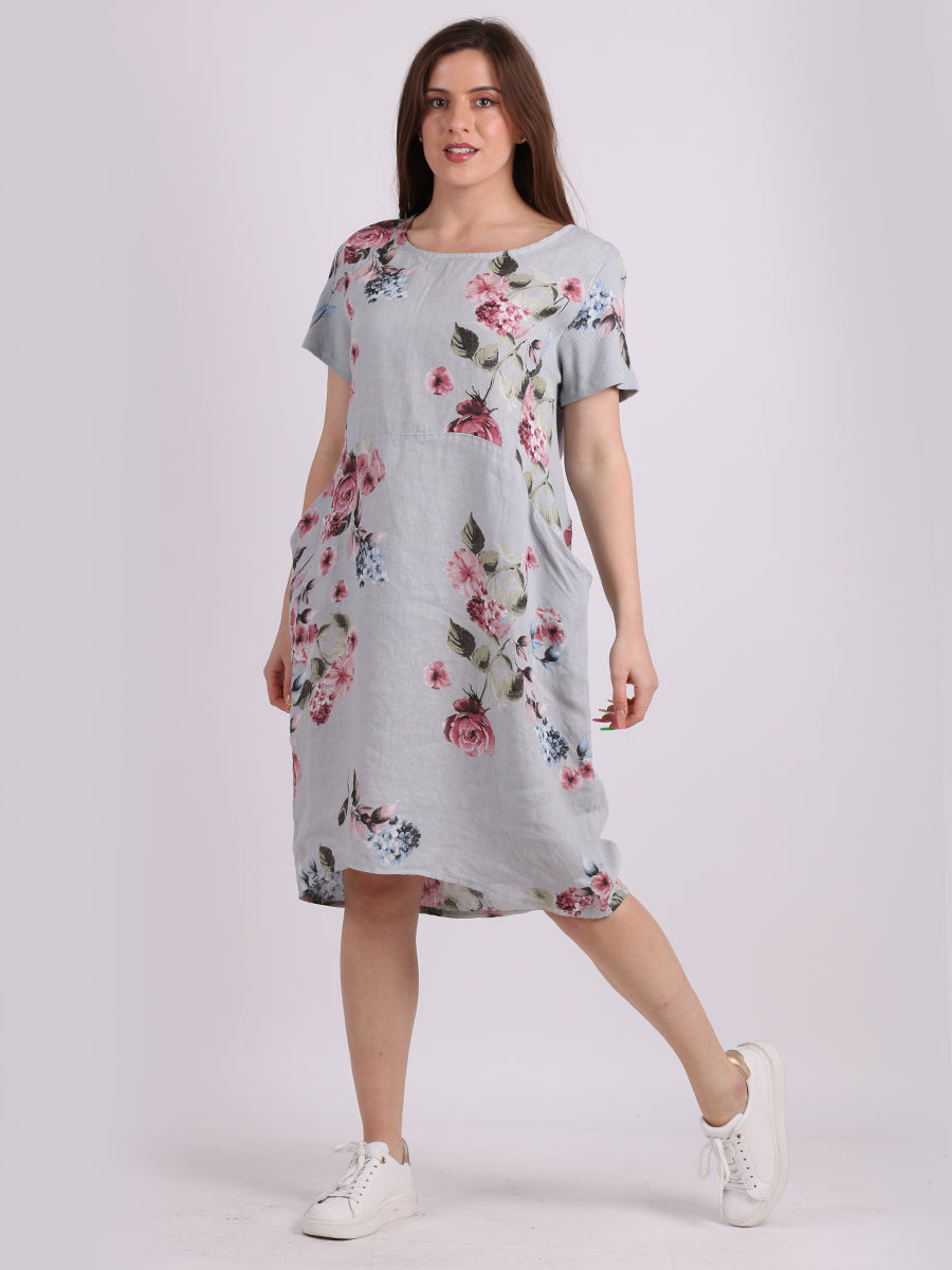 Linen Shift Dress Grey