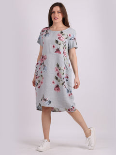 Linen Shift Dress Grey
