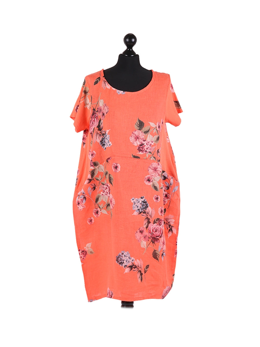 Linen Shift Dress Orange