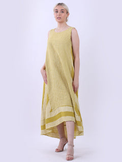 Sleeveless Linen Stripy Tank Dress Lime Green