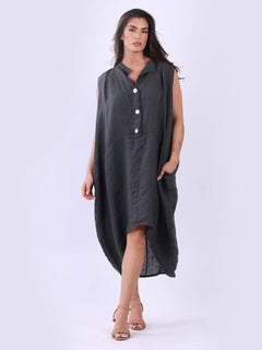 Sleeveless Oversized Linen Dress Charcoal