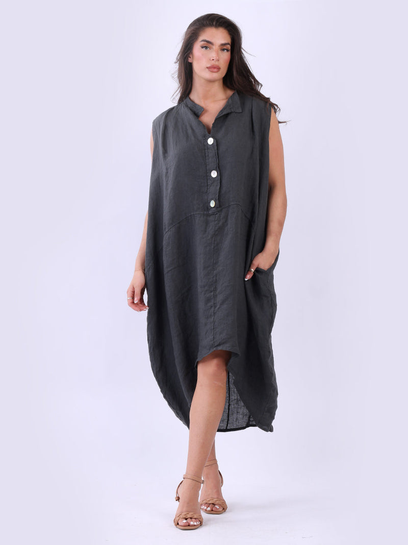 Sleeveless Oversized Linen Dress Charcoal