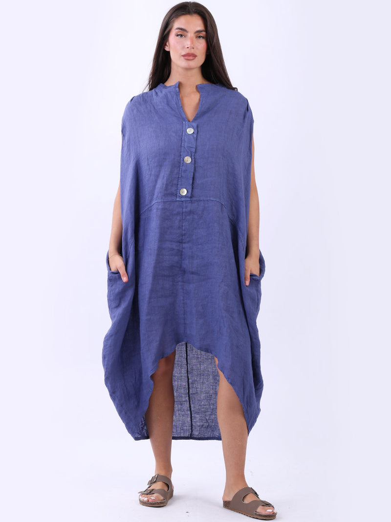 Sleeveless Oversized Linen Dress Denim