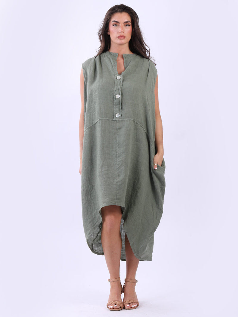 Sleeveless Oversized Linen Dress Khaki