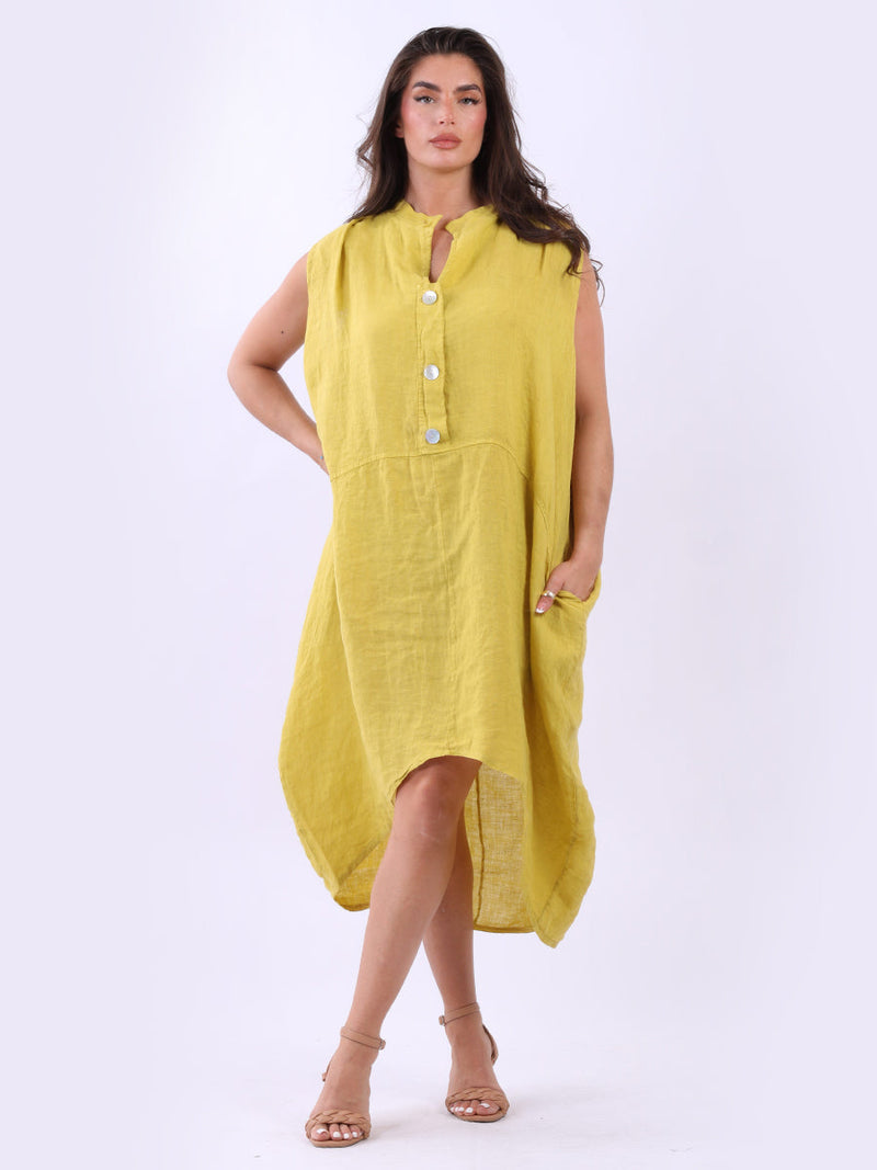 Sleeveless Oversized Linen Dress Mustard