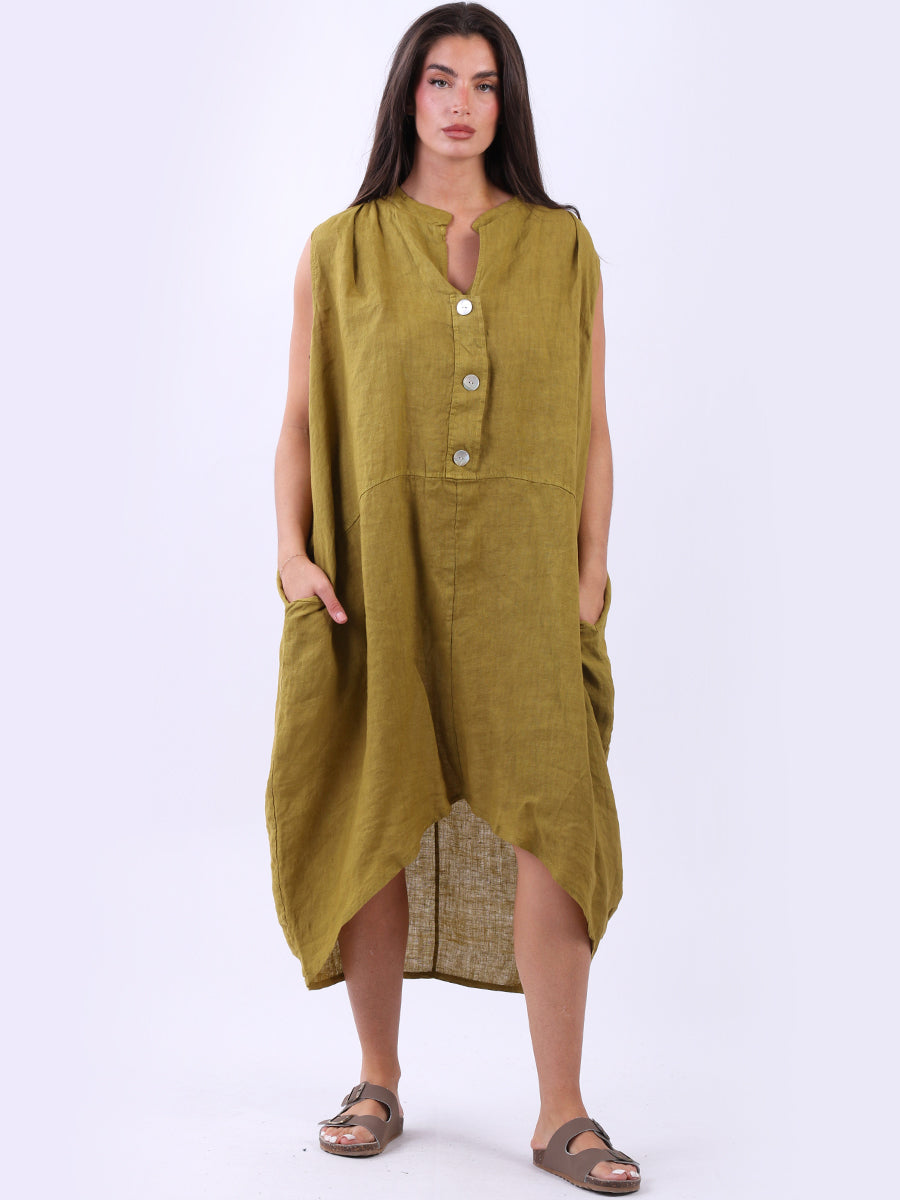Sleeveless Oversized Linen Dress Olive