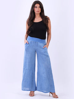 Vintage Wash Linen Trouser Royal Blue