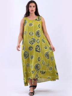 Sleeveless Oversized Cotton Dress Lime Green