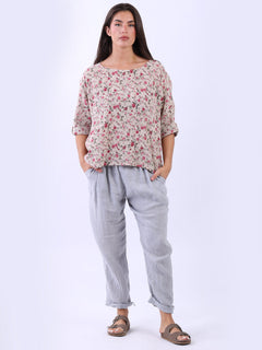 Floral Cotton Crop Top Beige