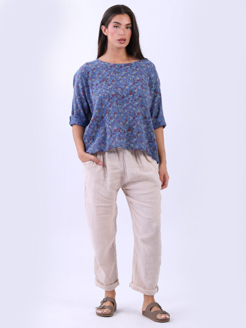 Floral Cotton Crop Top Denim