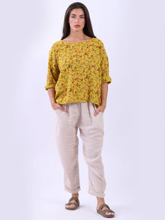 Floral Cotton Crop Top Mustard