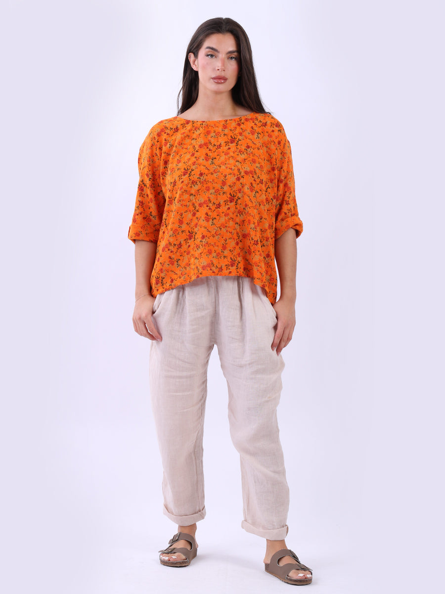 Floral Cotton Crop Top Orange