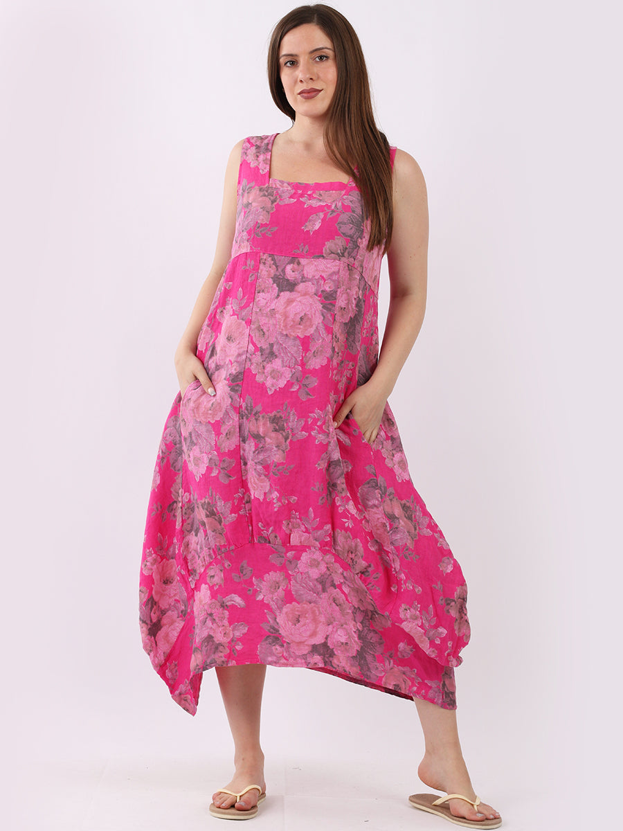 Linen Floral Maxi Dress Fuchsia