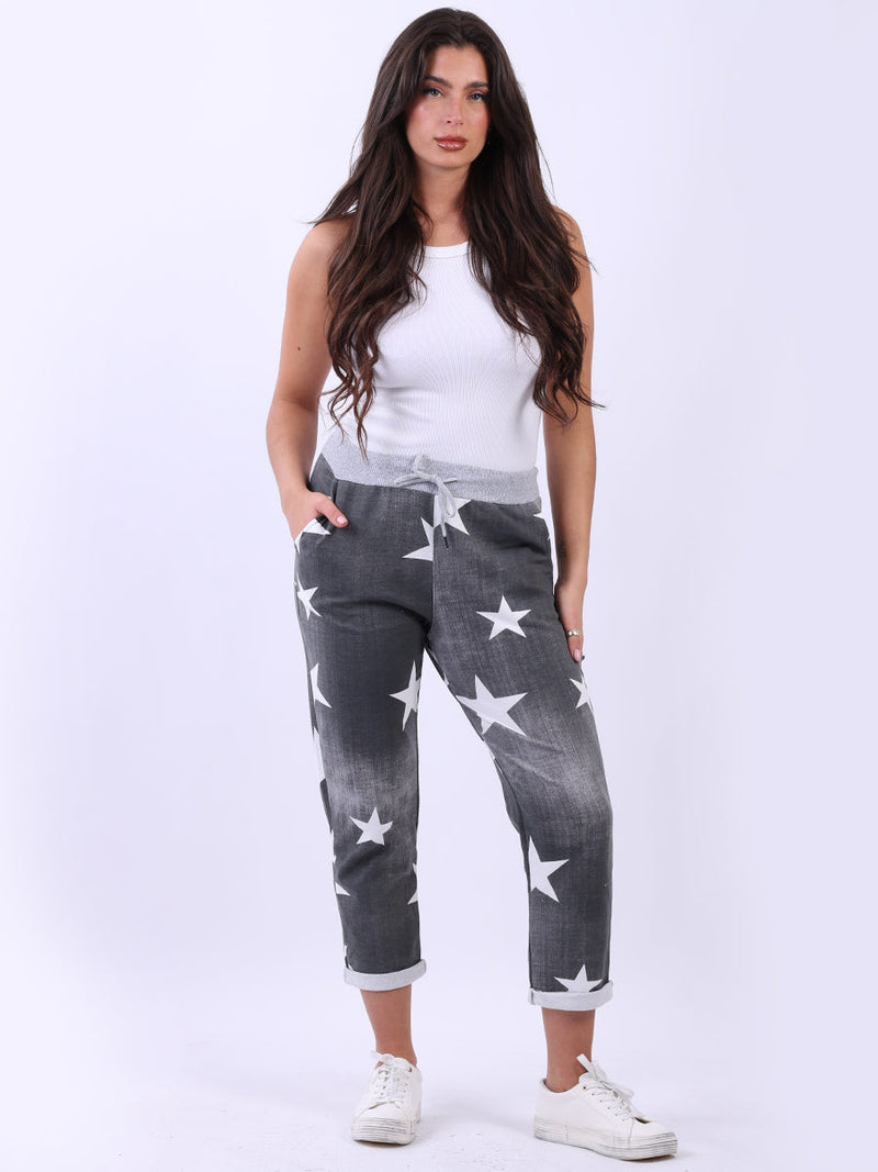 Star Print Cotton Trouser Black