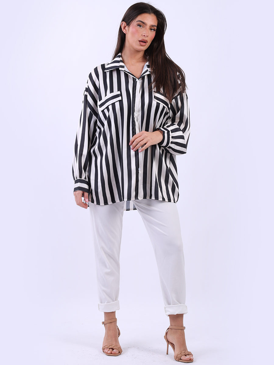 Stripy Button Down Shirt Black