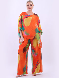 Tie Dye Batwing Silk Top Orange