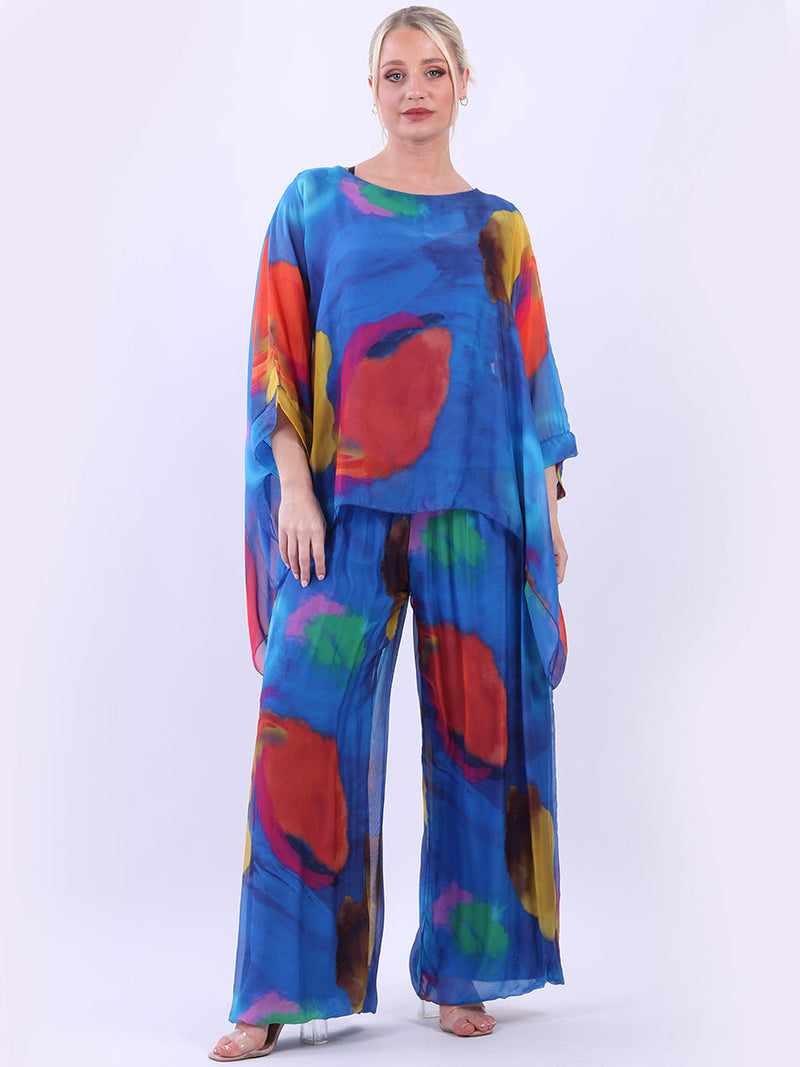 Tie Dye Batwing Silk Top Royal Blue