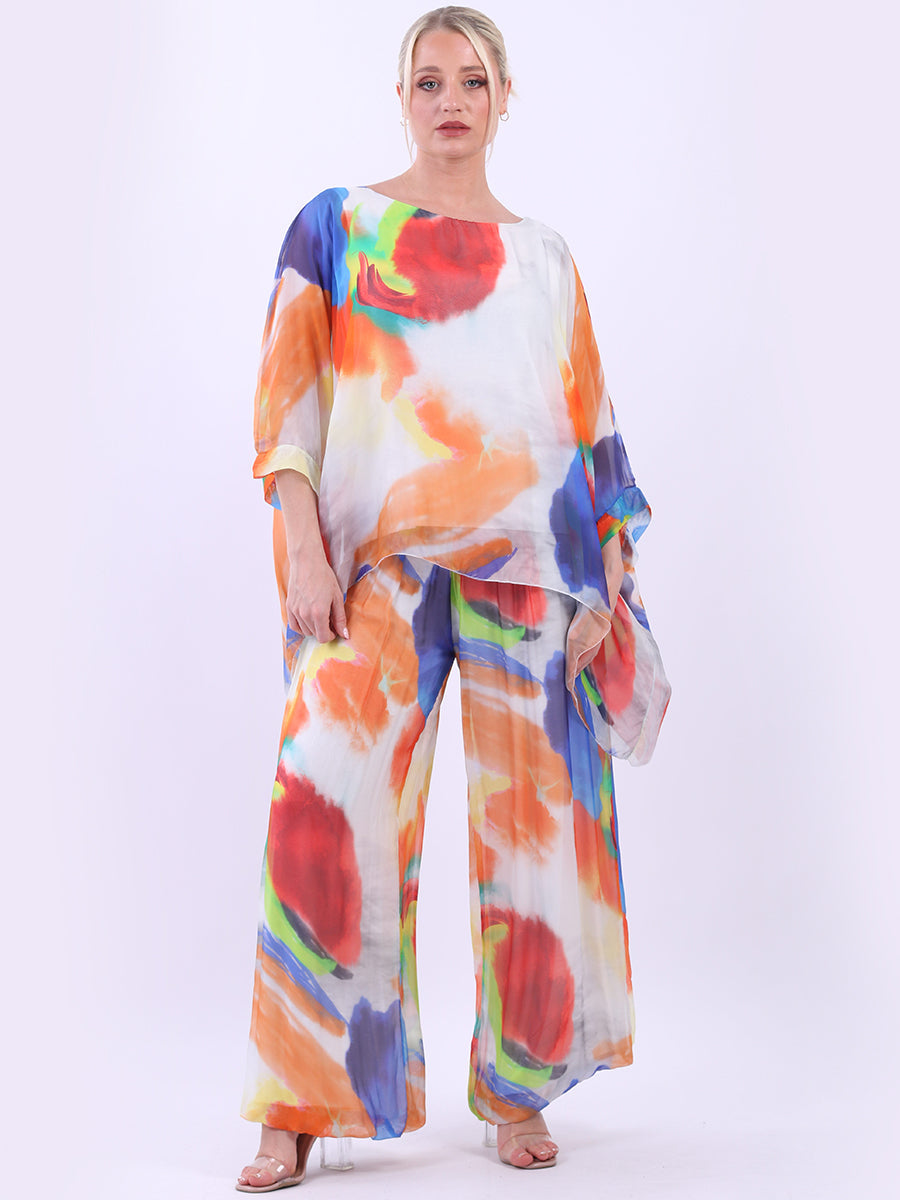 Tie Dye Batwing Silk Top White