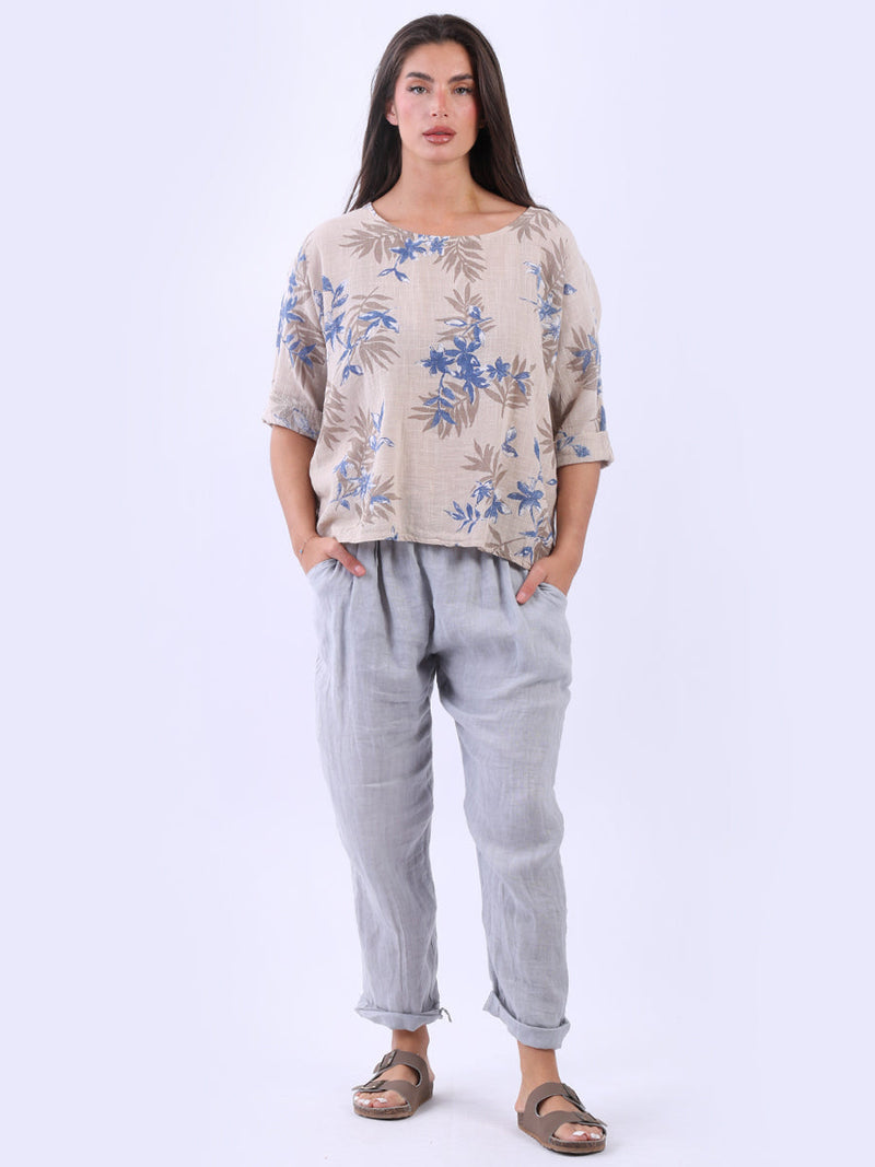 Baggy Cotton Crop Top Beige 