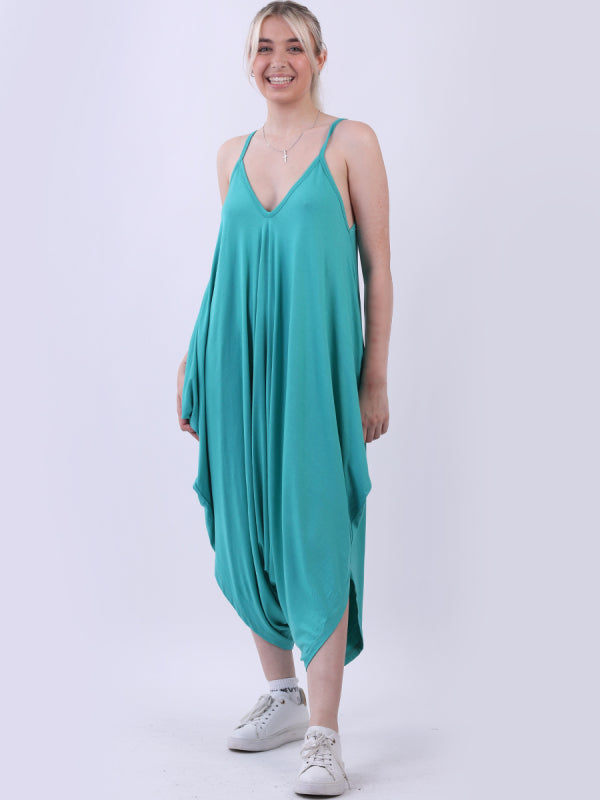 Balloon Hem Cami Jumpsuit Aqua