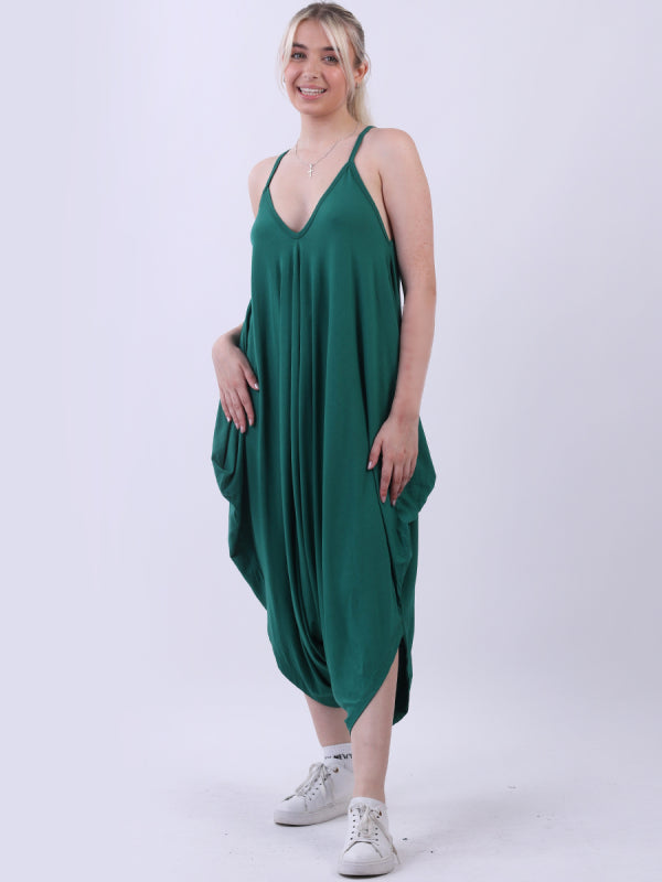 Balloon Hem Cami Jumpsuit Bottle Green 